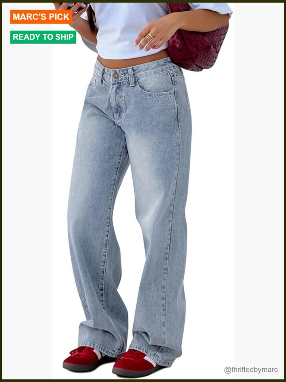 Wide Leg Baggy Jeans - Low Rise Relaxed Fit Denim Pants with Pockets - Stretch